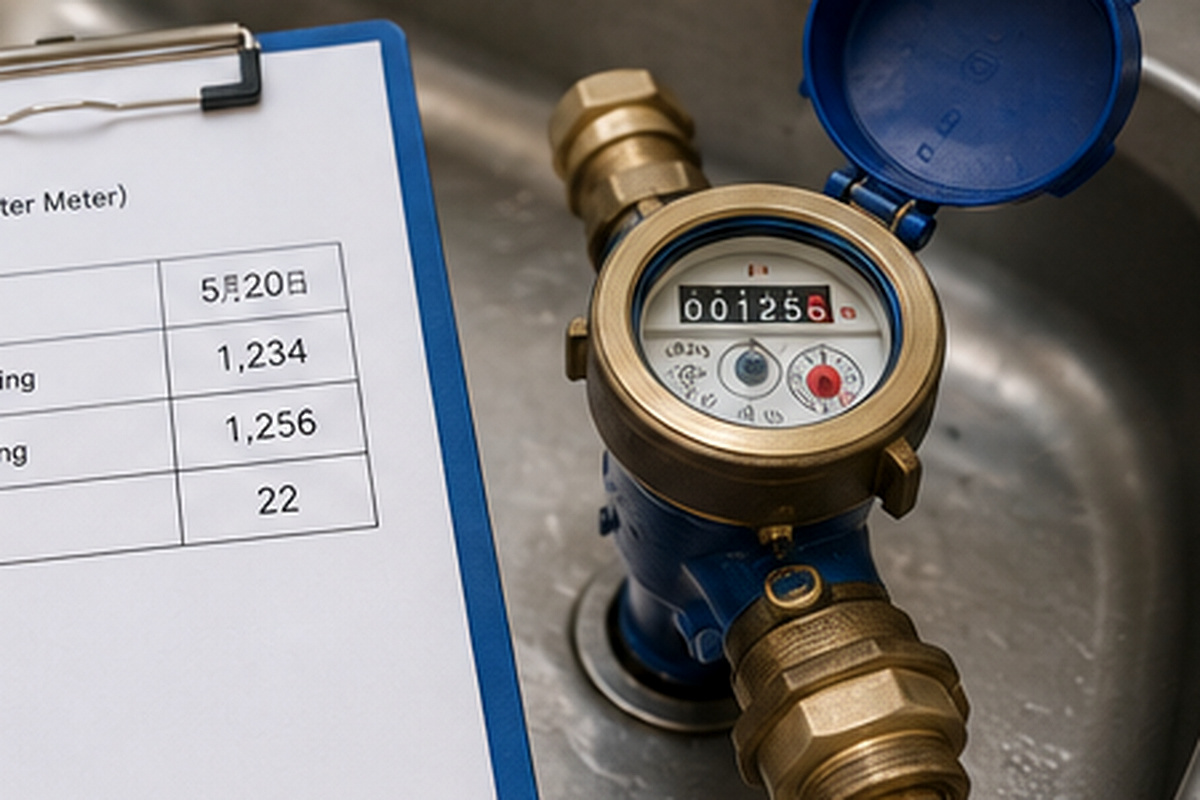 Water meter and final reading record on moving-out day