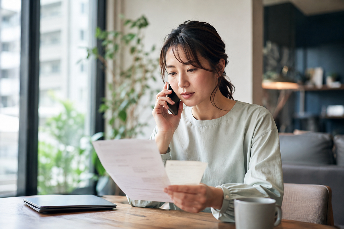 Resident calling for help while checking a pension-related notice