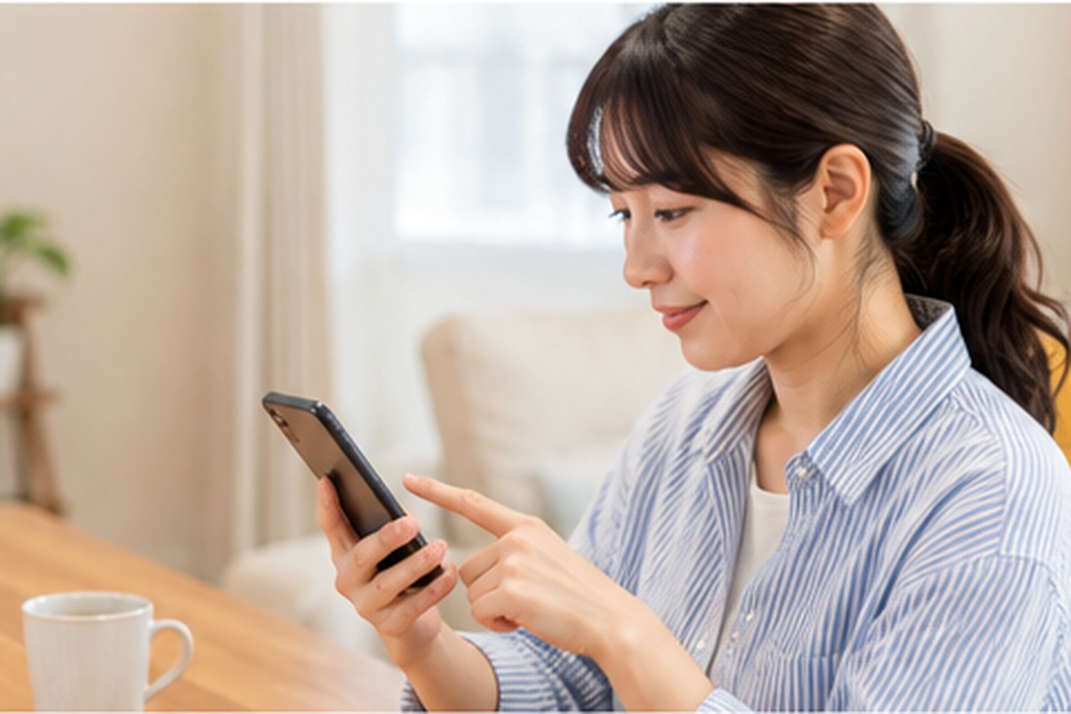 Resident using a newly activated mobile plan at home in Japan