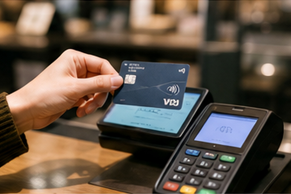 Contactless credit card payment at a store terminal