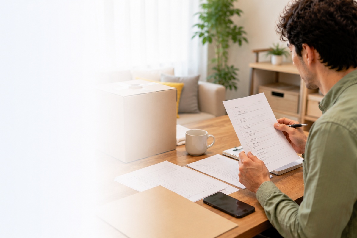 Applicant reviewing a permanent residence document checklist at home in Japan