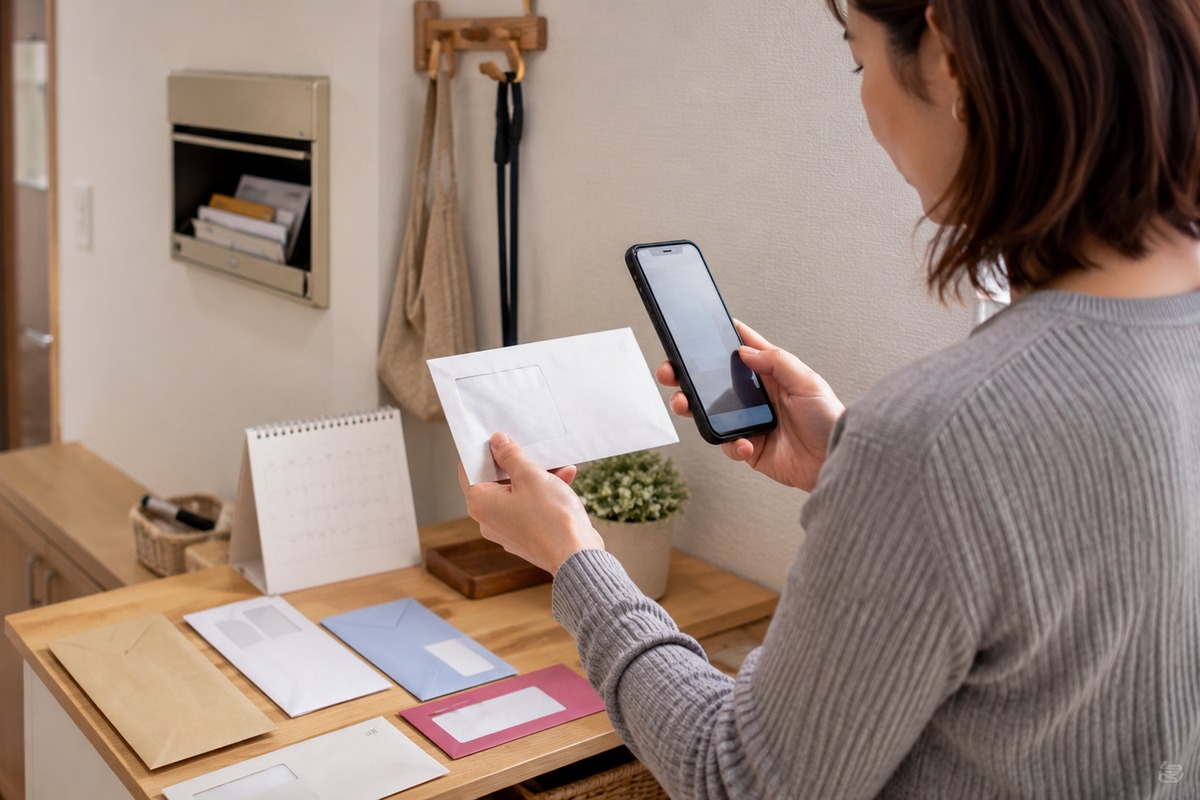 Resident checking mail and delivery details after moving in Japan