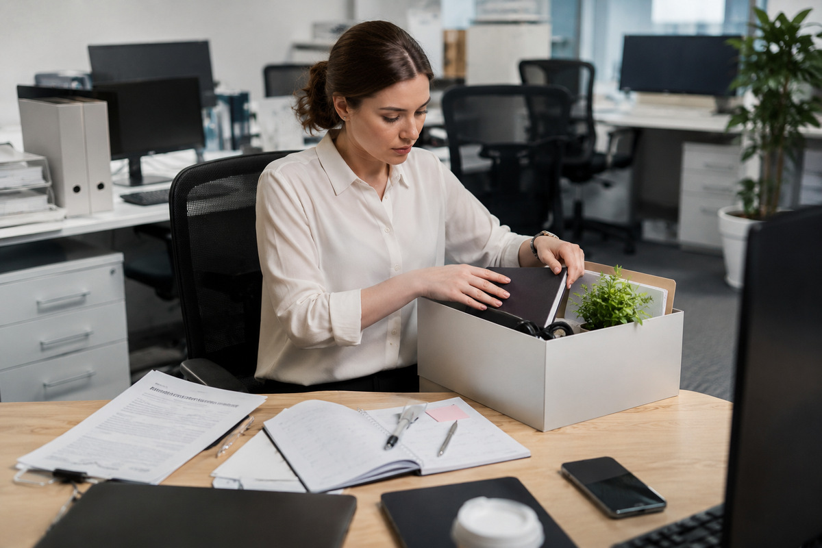 Employee organizing work for handover before leaving a job in Japan