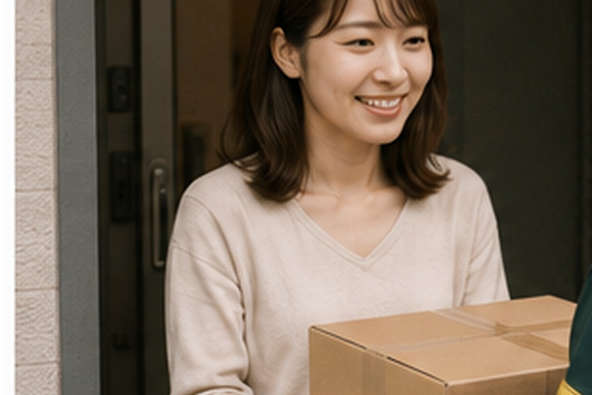 Resident handling a parcel delivery at a home entrance