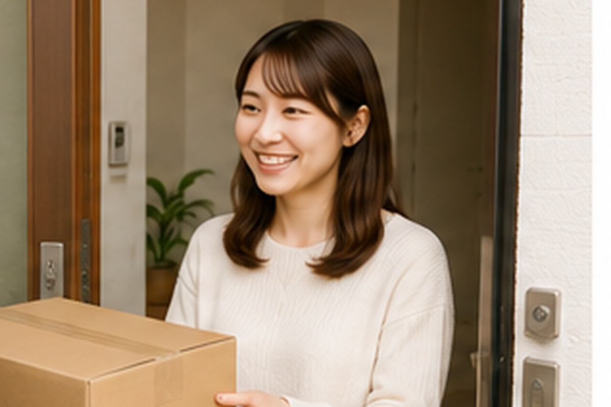 Resident receiving a package safely at the door