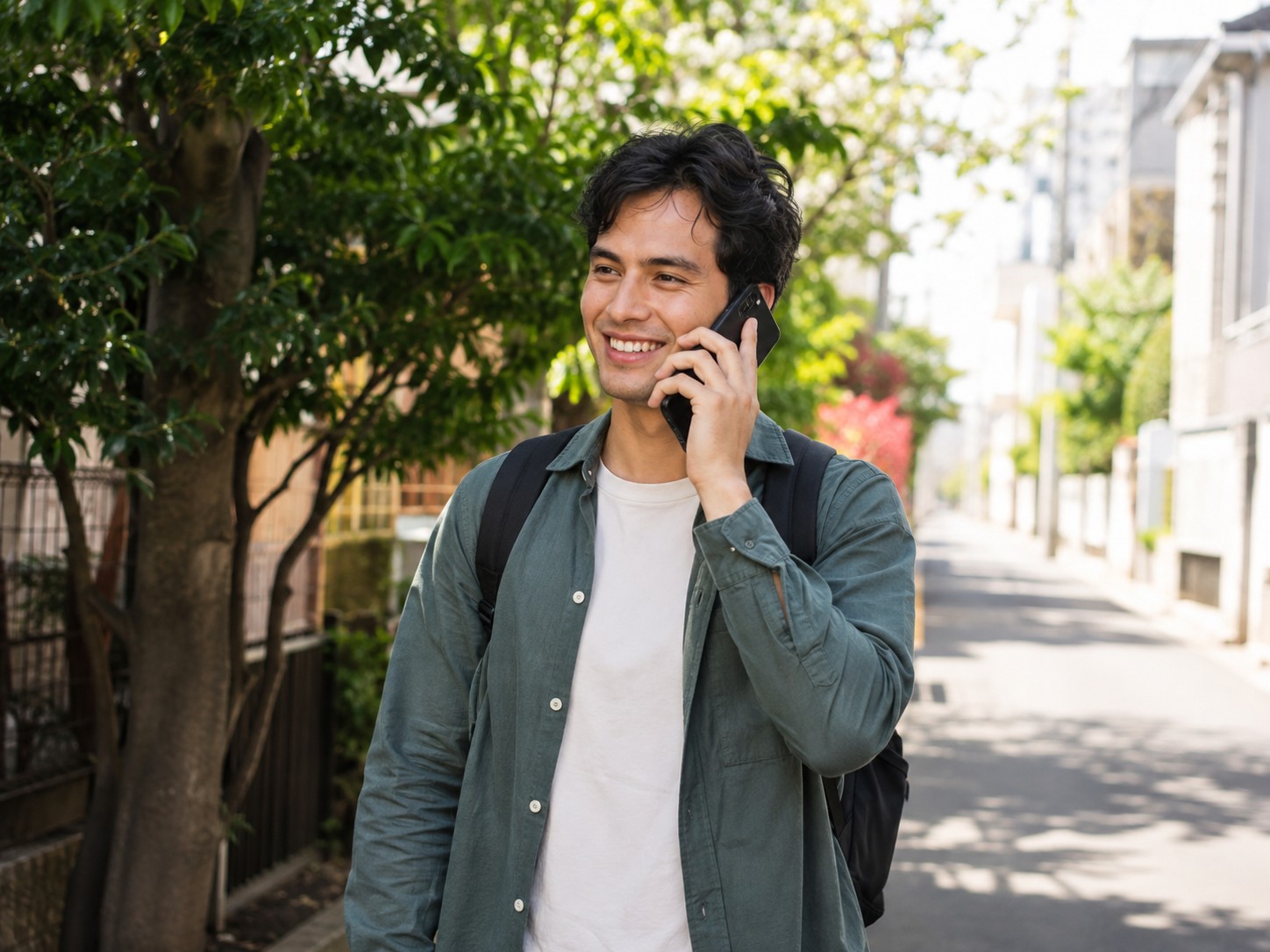 Foreign resident calling family after receiving an overseas transfer in Japan
