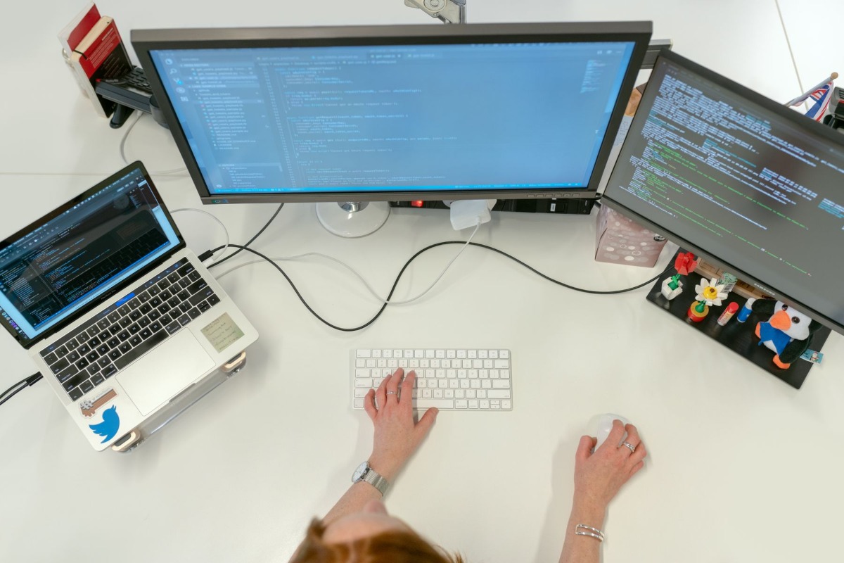 Software engineer working at a computer in an office
