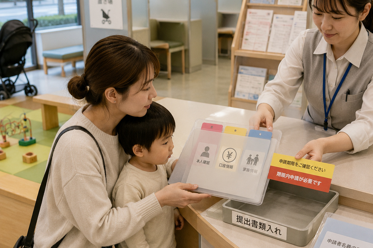 Parent applying for child-related support at a Japanese city hall child support counter