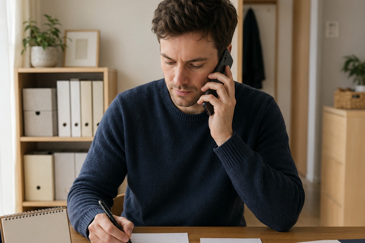 Foreign resident calling in Japanese and writing down appointment details