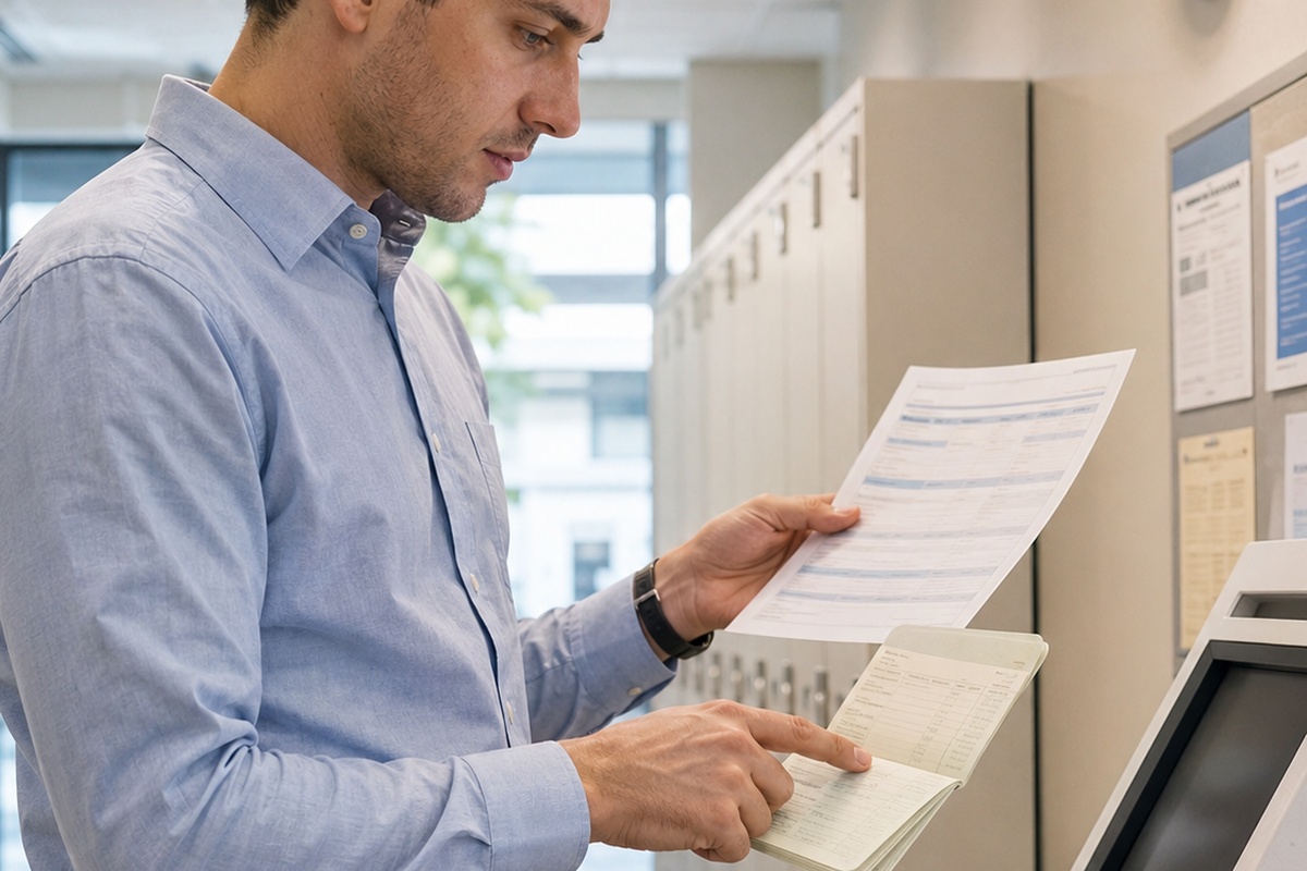 Employee reviewing salary and payment records for a Japanese naturalization application