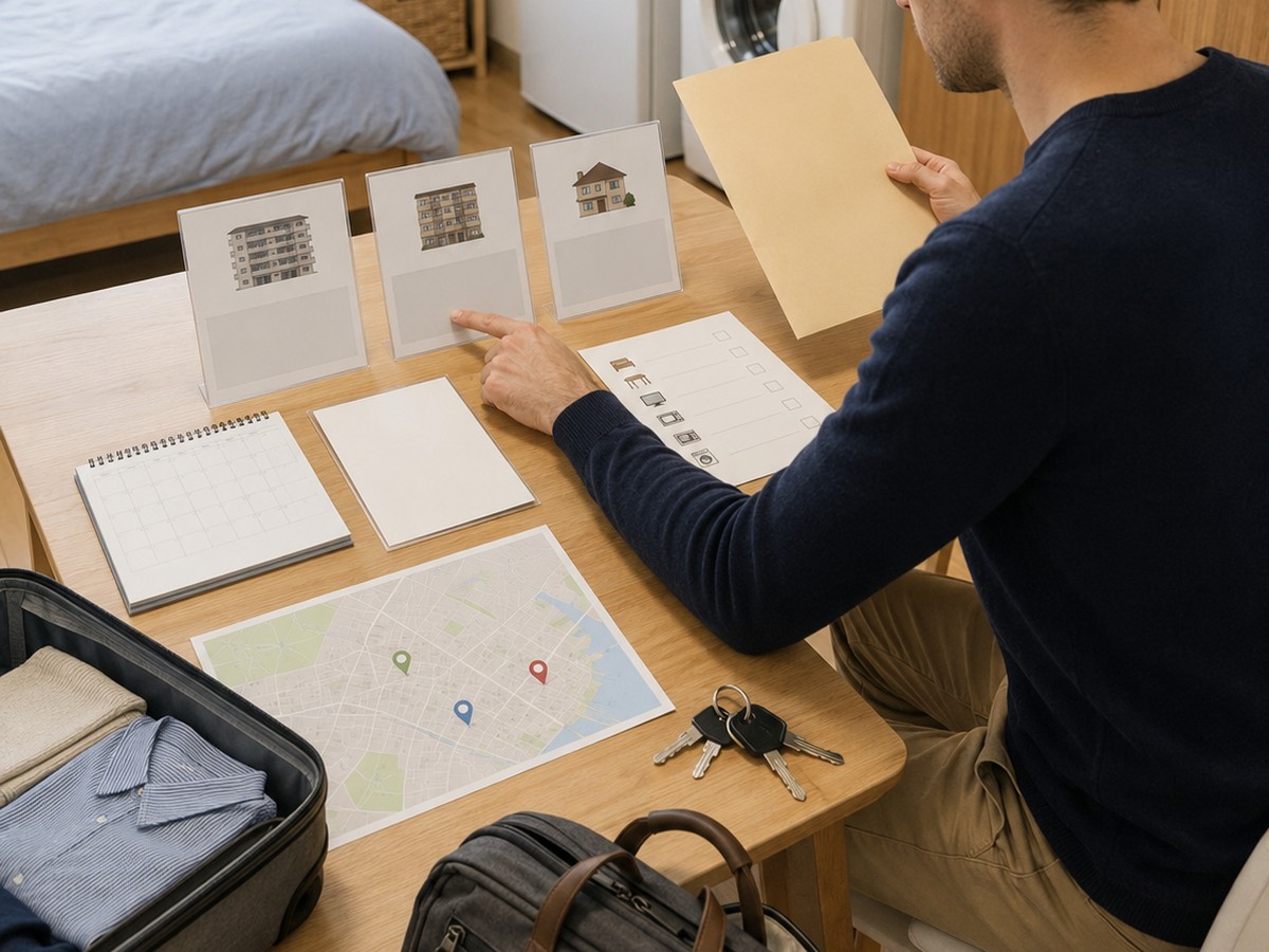 Resident organizing documents and housing information for a rental application in Japan