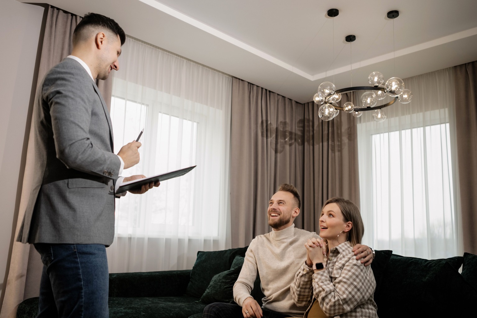 Residents speaking with a property representative about a housing payment issue